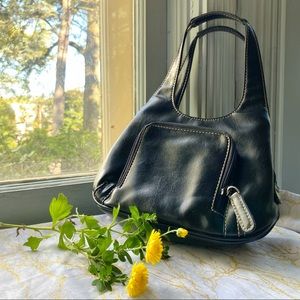 Nine West Faux Leather Mini Hobo Hand Bag Contrast Stitching